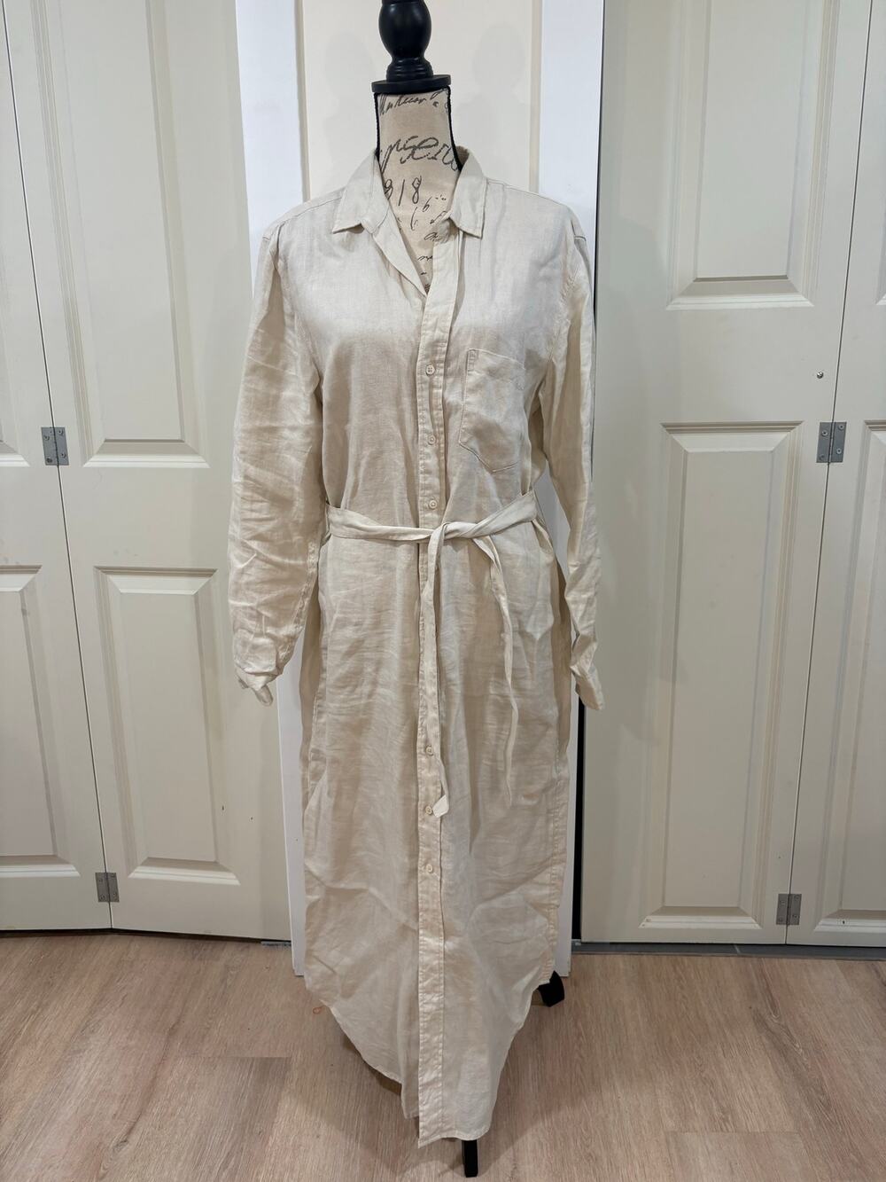 Quince 100% European Linen Maxi Shirt Dress Size Medium Sand